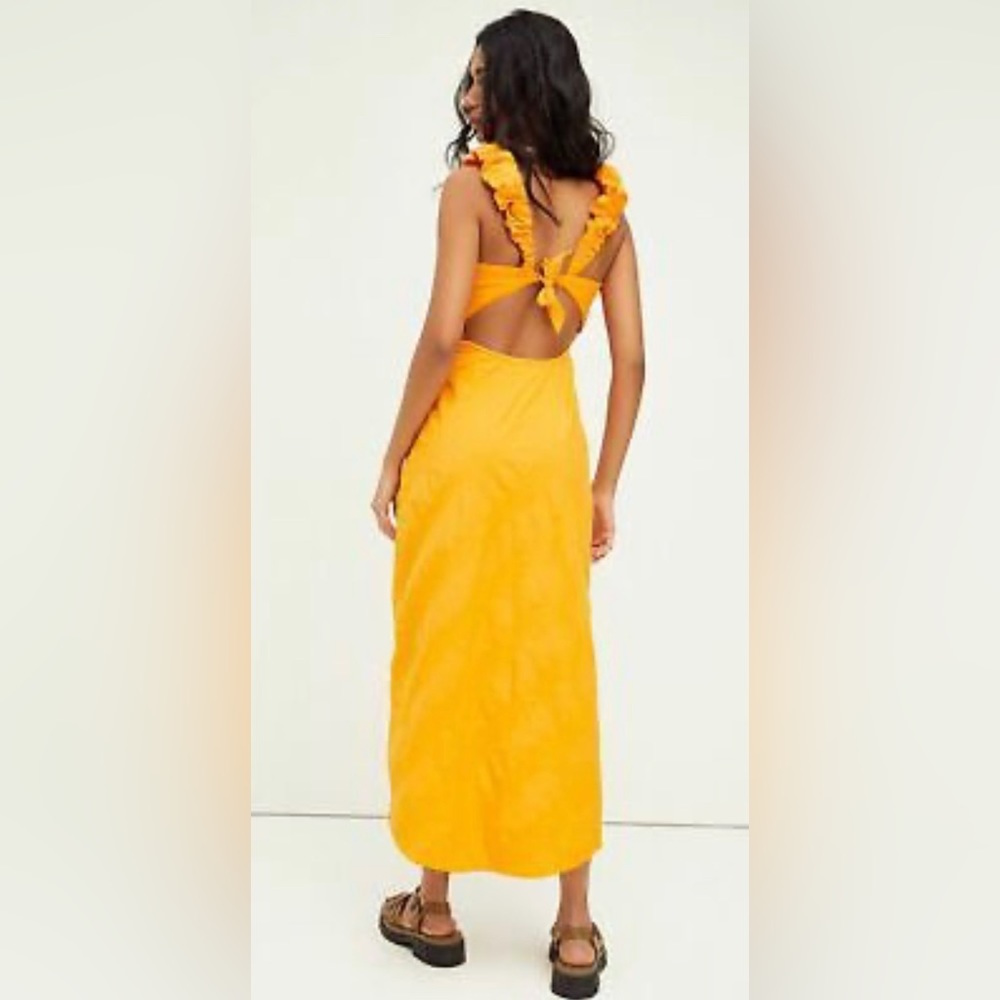 FREE PEOPLE ST DUSK MIDI DRESS POPPI FIELD RUCHED TIE WRAP ENDLESS SUMMER NWT M